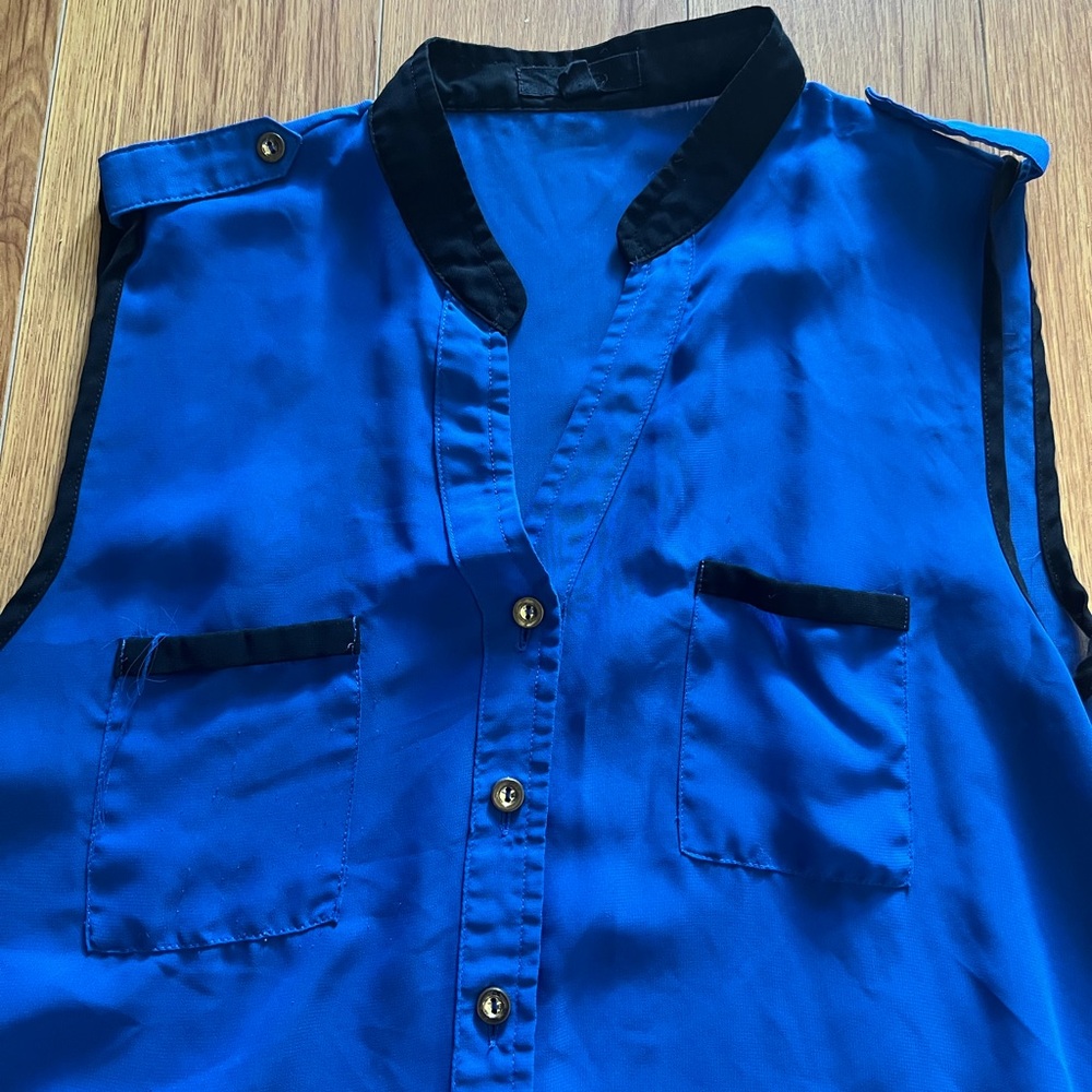 Sheer Ultramarine Sleeveless Button Up